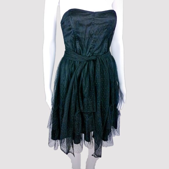 H&M Divided Vintage Black Formal Mesh Strapless Sweetheart Midi Dress - Picture 1 of 6